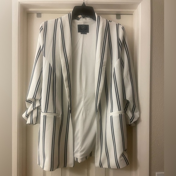 Boom Boom Jeans black & white striped Blazer ruched sleeves - Picture 3 of 6